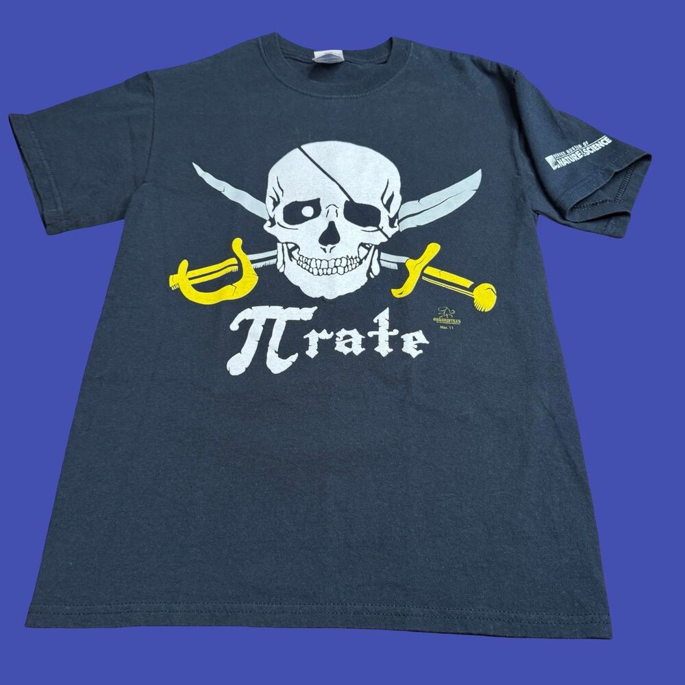Pirate Pi Rate T Shirt Small Skull Sword Funny Math Nerd Graphic Tee Black White